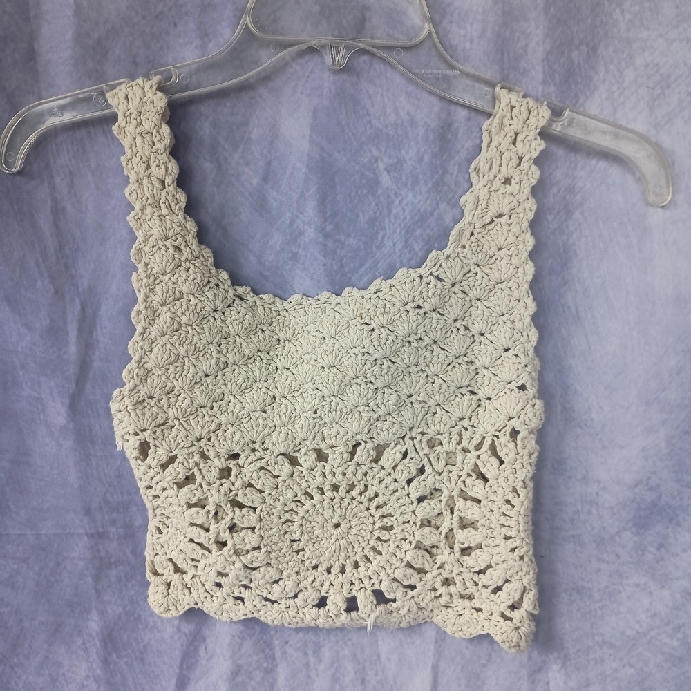 Handmade Crochet Tank Top Cream Open Knit Boho Festival Cottagecore